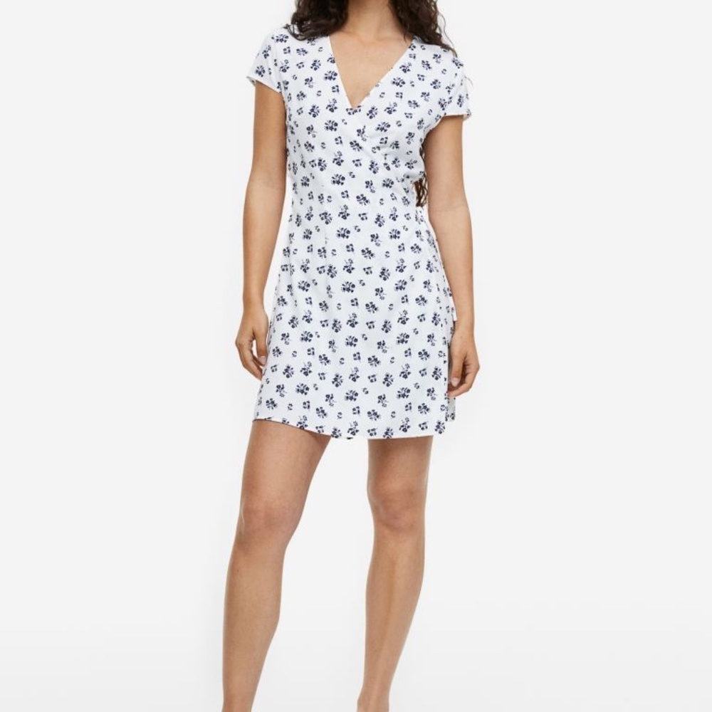 H&M Creped Wrap-Front Floral Mini Dress